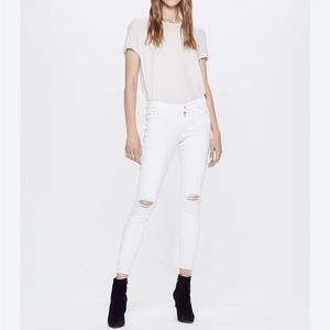 MOTHER White Cropped Ankle Skinny Jeans